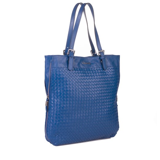 Niebieska shopper bag Celebrity bez dodatków skórzana 