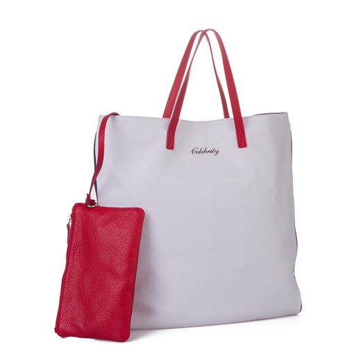 Celebrity shopper bag duża biała matowa elegancka ze skóry z breloczkiem 