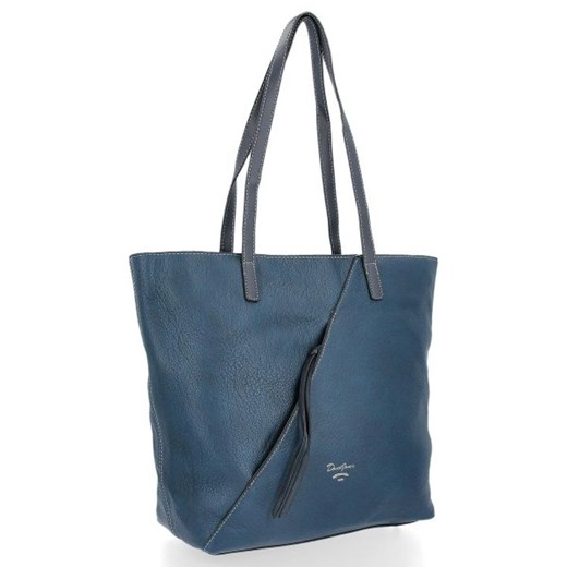 Niebieska shopper bag David Jones elegancka na ramię bez dodatków duża matowa 