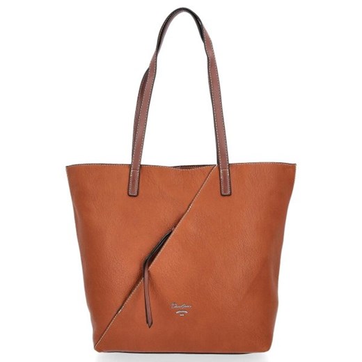 Shopper bag David Jones bez dodatków elegancka brązowa matowa duża na ramię 