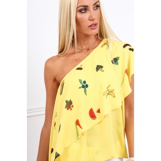Bluzka damska Fasardi żółta z krótkim rękawem z tkaniny 