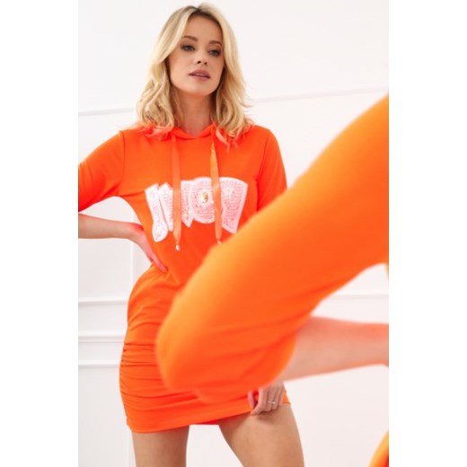 Sukienka pomarańczowy Fasardi mini z napisem sportowa z długimi rękawami 