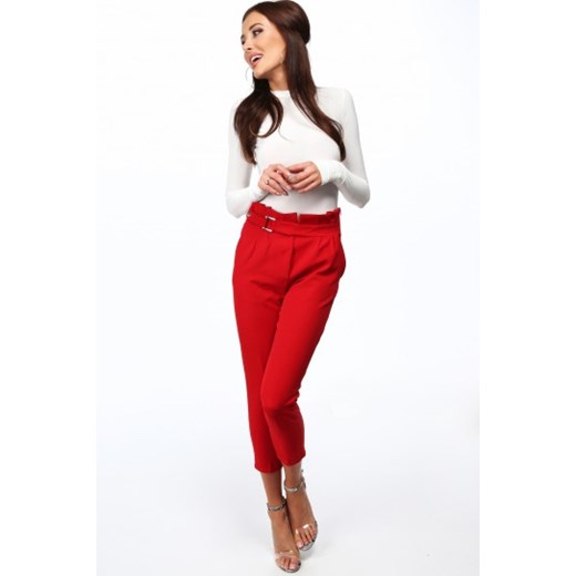 Czerwone eleganckie spodnie z wysokim stanem 0270