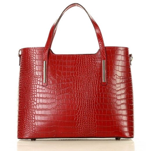 Czerwona shopper bag Merg na ramię z tłoczeniem elegancka ze skóry 