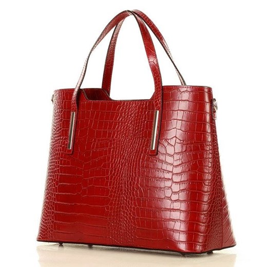 Shopper bag Merg z tłoczeniem ze skóry czerwona duża bez dodatków 