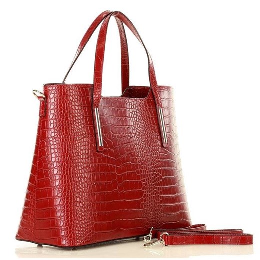 Shopper bag Merg czerwona z tłoczeniem na ramię elegancka duża 
