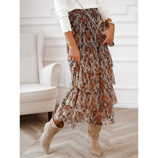 Szara midi spódnica w pomarańczowy wężowy wzór Rose Boutique S
