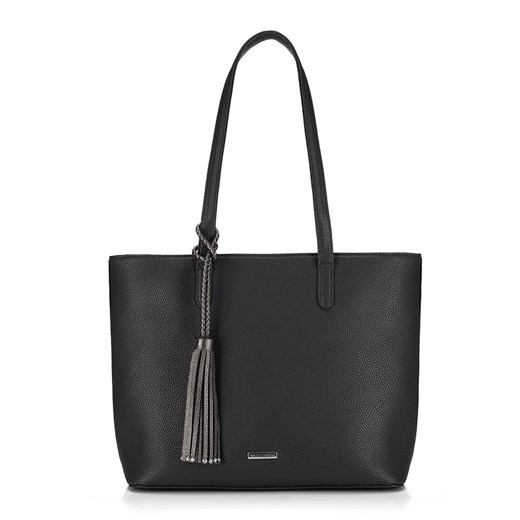 Shopper bag Wittchen czarna matowa na ramię elegancka z frędzlami 