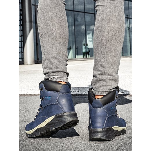 Buty zimowe męskie niebieskie Escoli sportowe sznurowane 