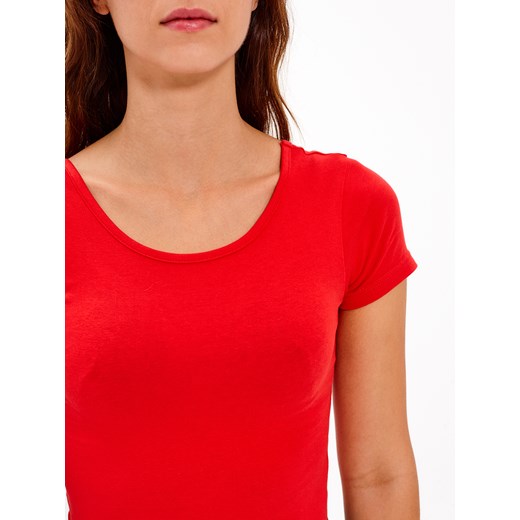 Bluzka damska Gate bawełniana z krótkim rękawem czerwona bez wzorów 