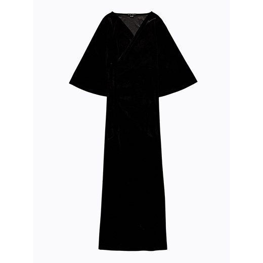 Gate sukienka z długim rękawem czarna maxi na wiosnę z dekoltem w serek 
