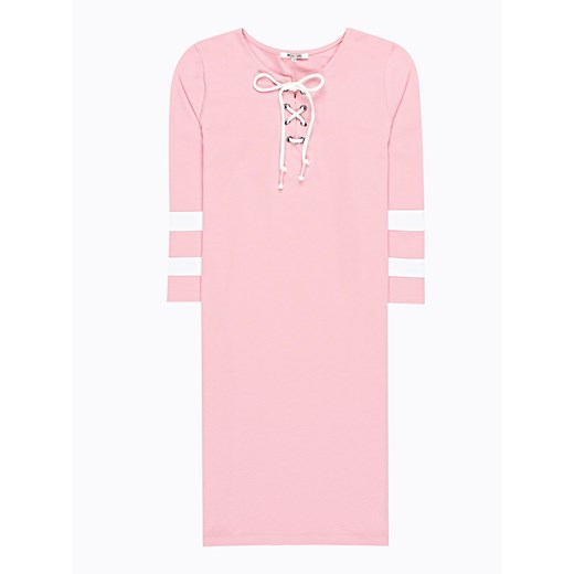 Sukienka Gate różowa mini dopasowana z żabotem bez wzorów 
