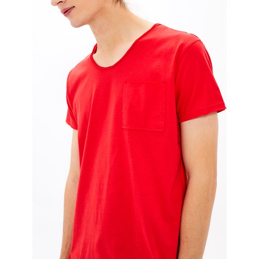 T-shirt męski czerwony Gate bawełniany bez wzorów z krótkim rękawem 