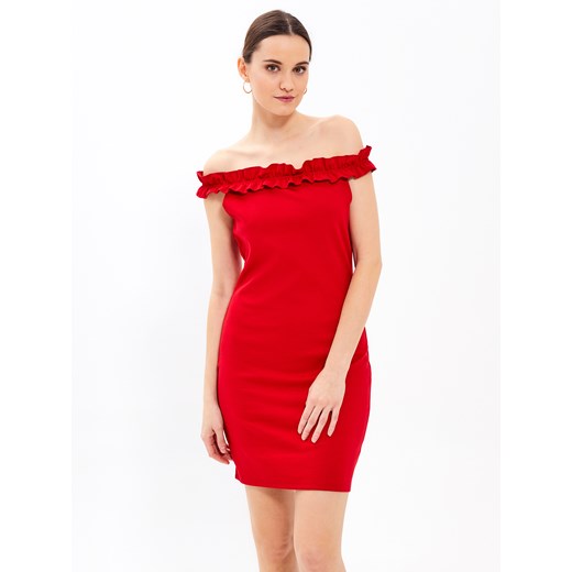 Sukienka Gate elegancka czerwona ołówkowa z elastanu na randkę 