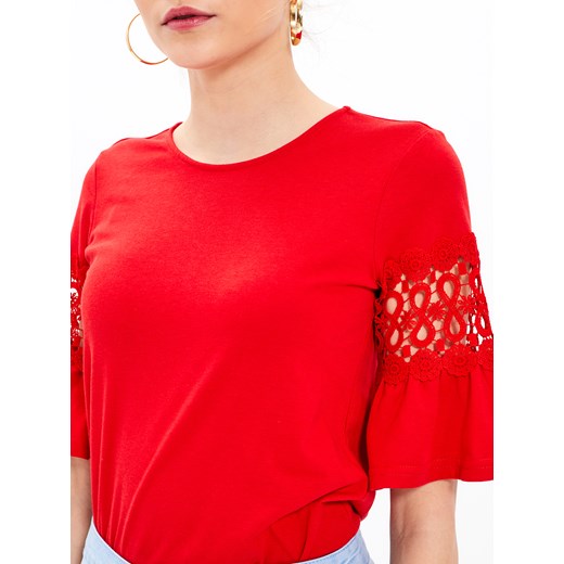 Bluzka damska czerwona Gate z krótkim rękawem z okrągłym dekoltem 