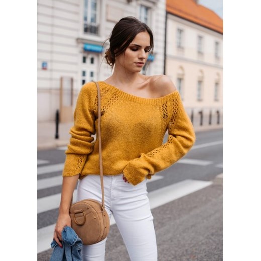 Sweter damski żółty gładki/gładka casual 