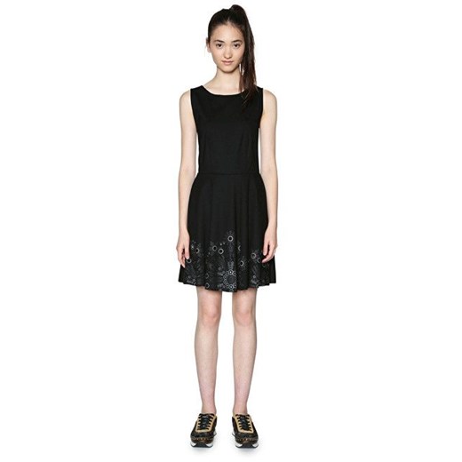 Sukienka Desigual bez wzorów z okrągłym dekoltem na spacer czarna bez rękawów 
