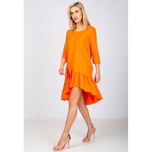 Sukienka pomarańczowy wiosenna oversize z długim rękawem z okrągłym dekoltem 