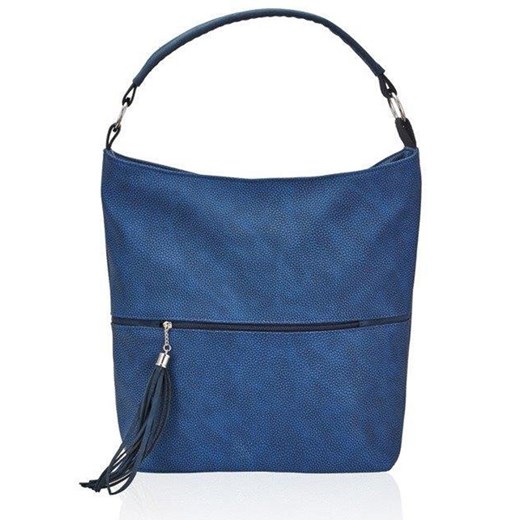 Shopper bag Kemer z frędzlami niebieska ze skóry ekologicznej na ramię 