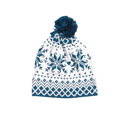 Blutsgeschwister niebiesko-biała czapka damska Baltic Bommel Bonnet Norwegian Snowflake z pomponem