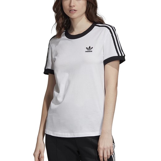 Bluzka damska Adidas na wiosnę z krótkim rękawem z aplikacjami  z okrągłym dekoltem 