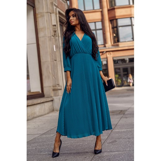 Sukienka Landa Dark Turquoise Maxi-GN05-One Size Szyfonowa, elegancka sukienka o długości przed kostkę.  Molerin One Size 