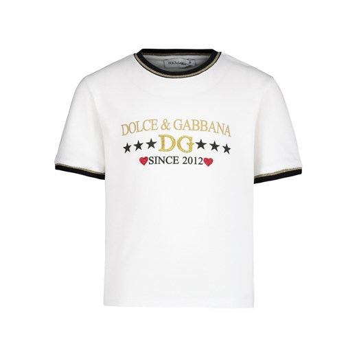 Bluzka dziewczęca Dolce & Gabbana z nadrukami bawełniana z krótkimi rękawami 