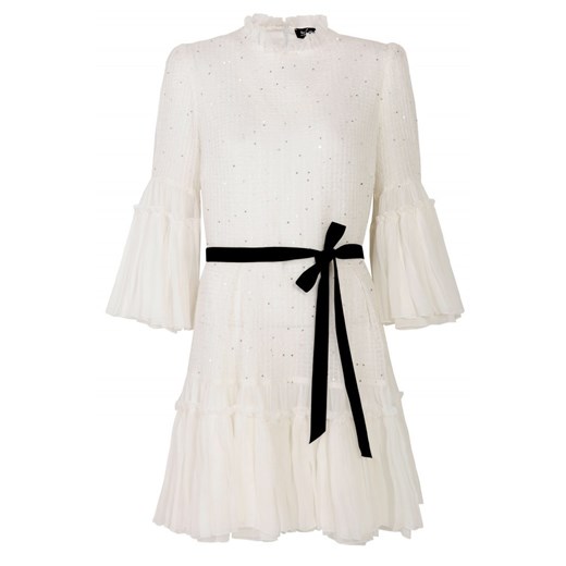 Sukienka Bycabo biała na urodziny mini z długim rękawem elegancka 