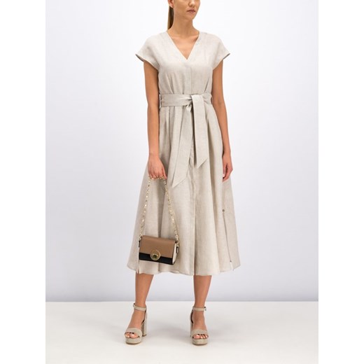 Sukienka beżowa Pennyblack rozkloszowana elegancka z krótkimi rękawami bez wzorów 