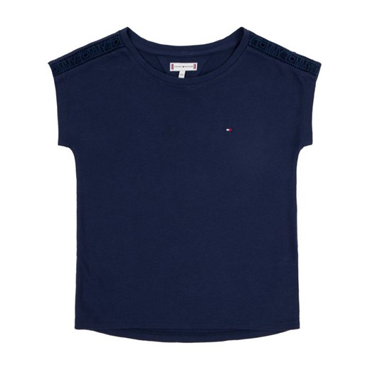 Bluzka dziewczęca Tommy Hilfiger granatowa bez wzorów z krótkimi rękawami