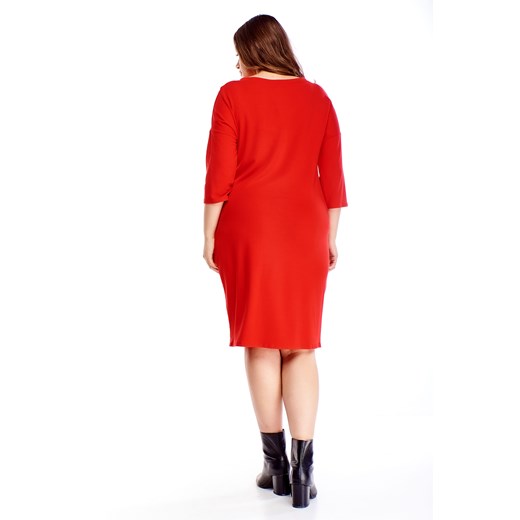 Sukienka czerwona Ptakmoda.com z długim rękawem z tkaniny 