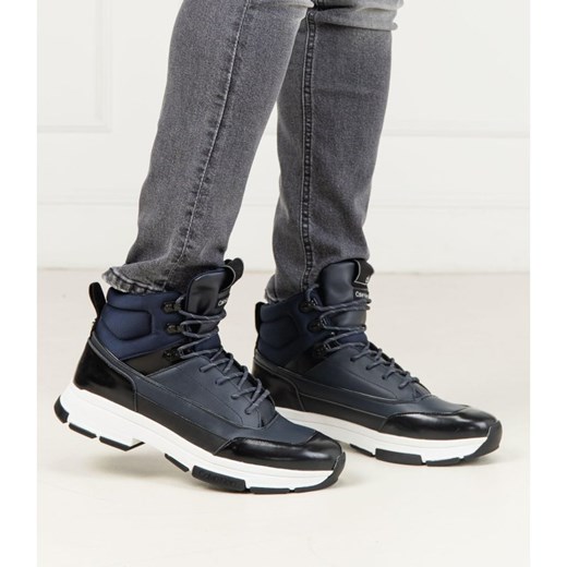 Buty sportowe męskie Calvin Klein niebieskie skórzane sznurowane jesienne 