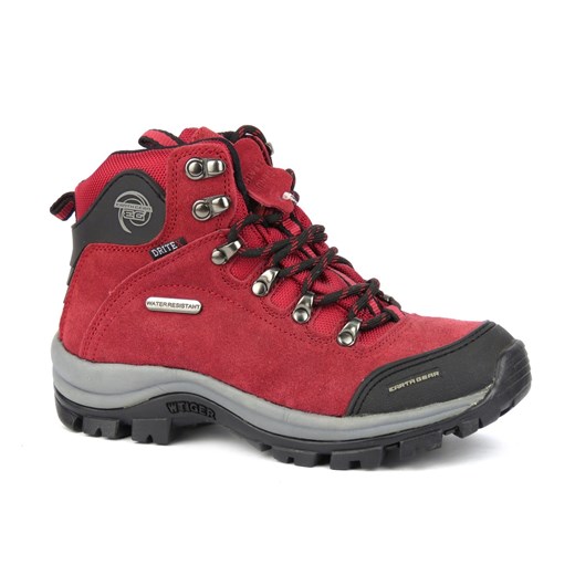 Buty trekkingowe damskie czerwone Sprandi sportowe na płaskiej podeszwie ze skóry na jesień bez wzorów 
