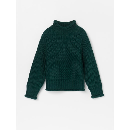 Sweter dziewczęcy zielony Reserved bez wzorów 