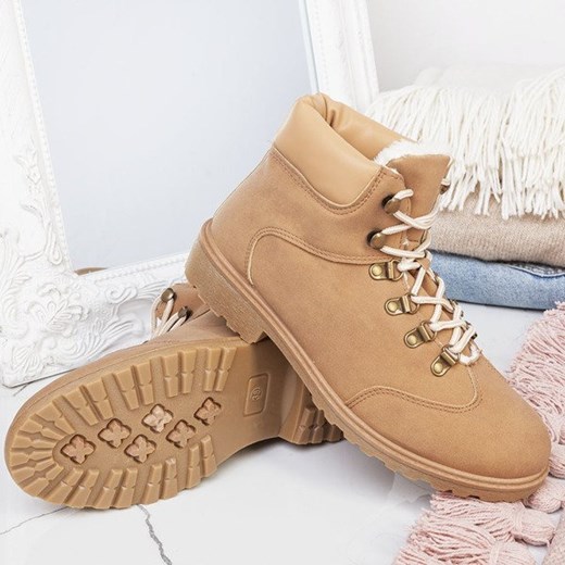 Beżowe ocieplane trapery Key west - Obuwie Royalfashion.pl  36 