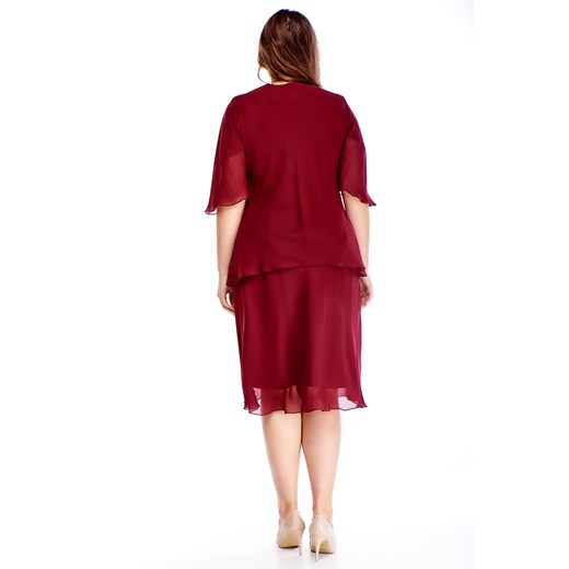 Sukienka Ptakmoda.com dla puszystych czerwona bez wzorów elegancka midi z okrągłym dekoltem 