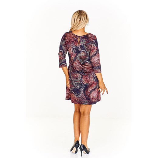 Ptakmoda.com sukienka w kwiaty prosta wielokolorowa z okrągłym dekoltem mini z długim rękawem jesienna