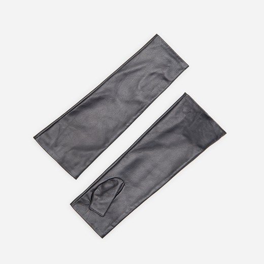 Reserved - Skórzane rękawiczki mitenki - Czarny  Reserved M 