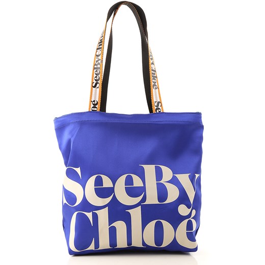 Shopper bag See By Chloé niebieska na ramię mieszcząca a4 z poliestru 