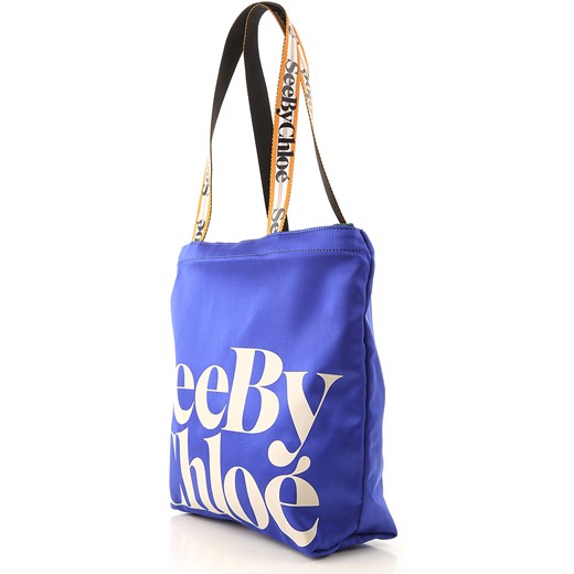 See By Chloé shopper bag bez dodatków niebieska młodzieżowa na ramię 