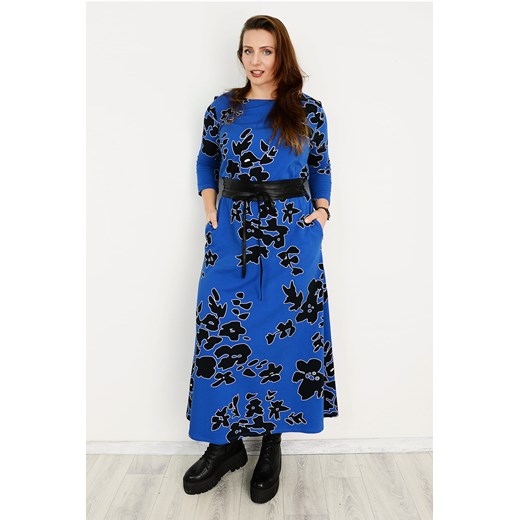 Sukienka Elona maxi niebieska w czarne kwiaty Soybella  40/42 N-Fashion
