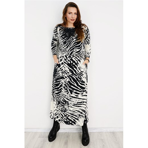 Sukienka Elona maxi czarno-biała zebra Soybella 44/46 N-Fashion