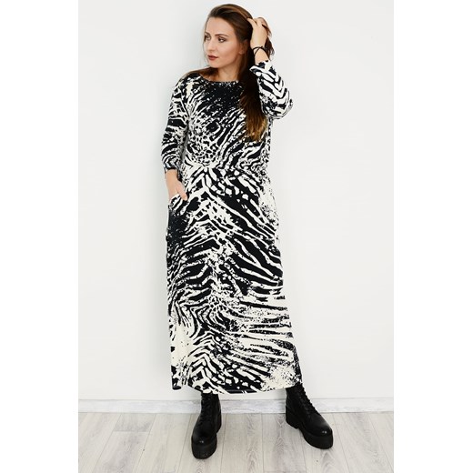 Sukienka Elona maxi czarno-biała zebra Soybella 44/46 N-Fashion