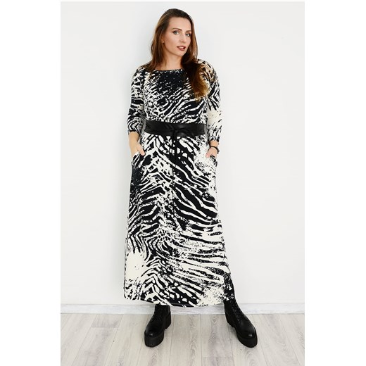 Sukienka Elona maxi czarno-biała zebra Soybella 40/42 N-Fashion