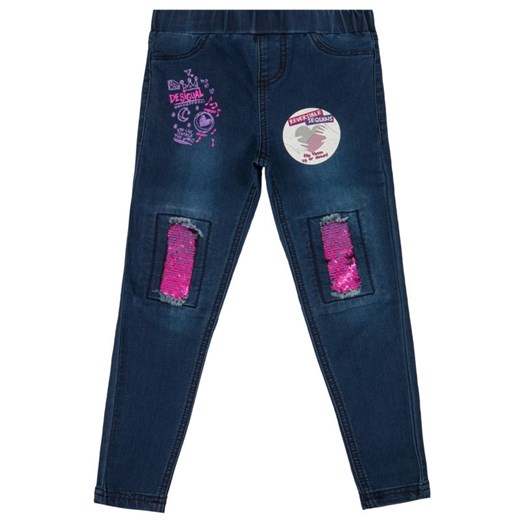 Granatowe spodnie dziewczęce Desigual z aplikacjami  jesienne 