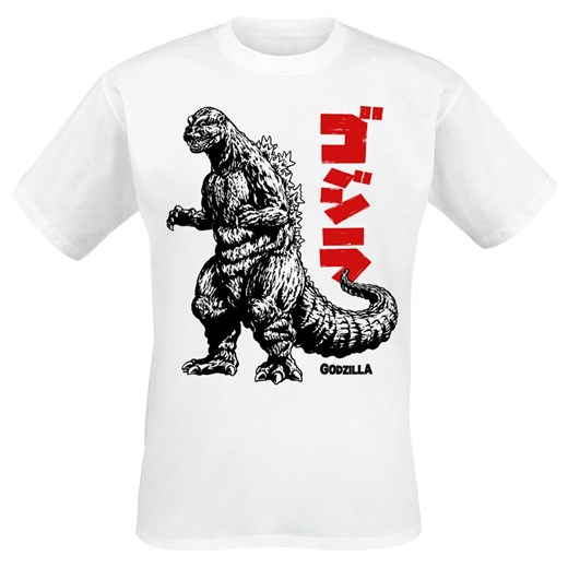 T-shirt męski Godzilla bawełniany biały z krótkim rękawem 