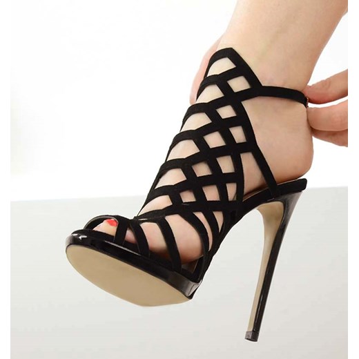 Victoria Gotti ® sandały damskie z klamrą eleganckie na wysokim obcasie z zamszu 