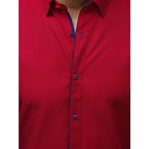 Czerwona koszula męska Ozonee z klasycznym kołnierzykiem 