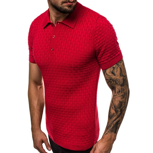 T-shirt męski Ozonee czerwony gładki z krótkim rękawem 