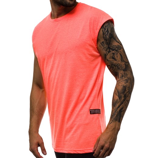 T-shirt męski różowy Ozonee z bawełny bez rękawów 
